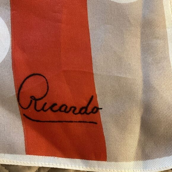 Vintage Ricardo Signed Scarf in Stripe Pattern with Large Dots. Red/Cream/White. - Picture 2 of 6